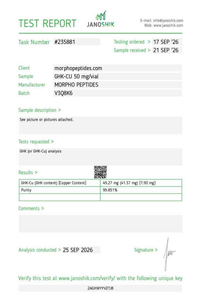 Certificat d'analyse : GHK-Cu / Copper Peptide